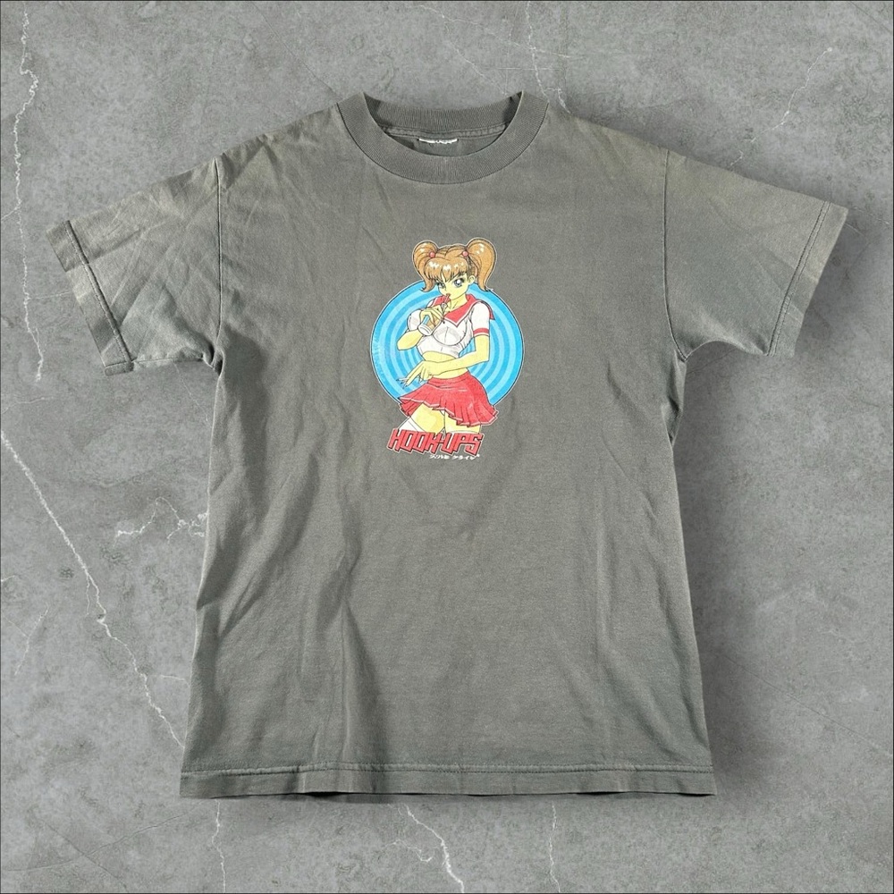 Vintage Hookups Shirt Mens Small Green 90s Suzi‎ Twin Girls Skate Anime Rare